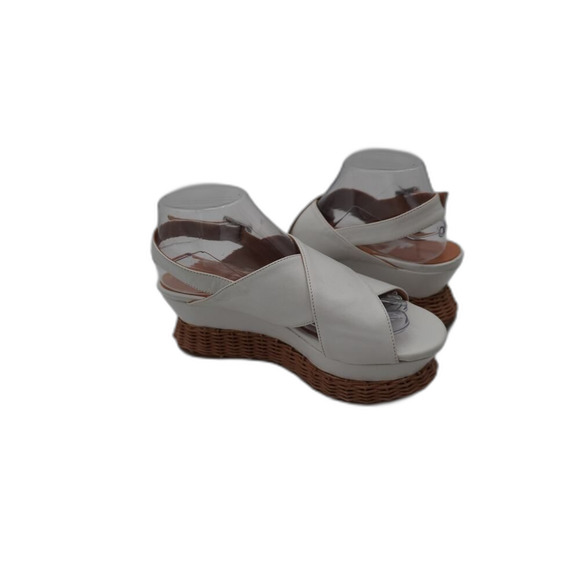 Paloma Barcelò White Sandals Wedges with crisscross traps Woven texture. Size 40 - Picture 5 of 9